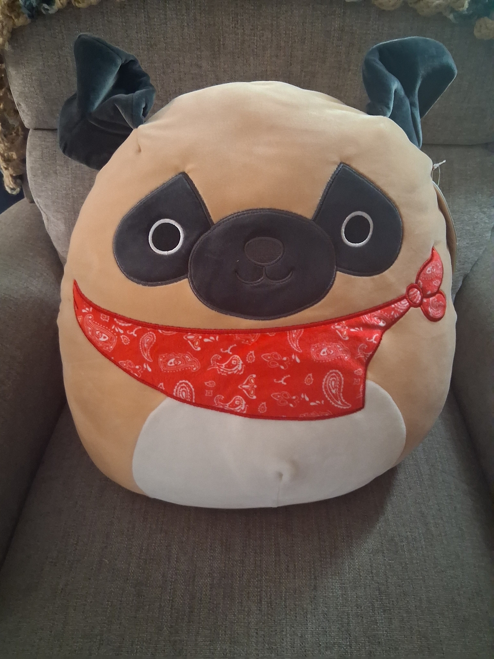 Prince The Plush Pug Dog Pillow with Red Bandana